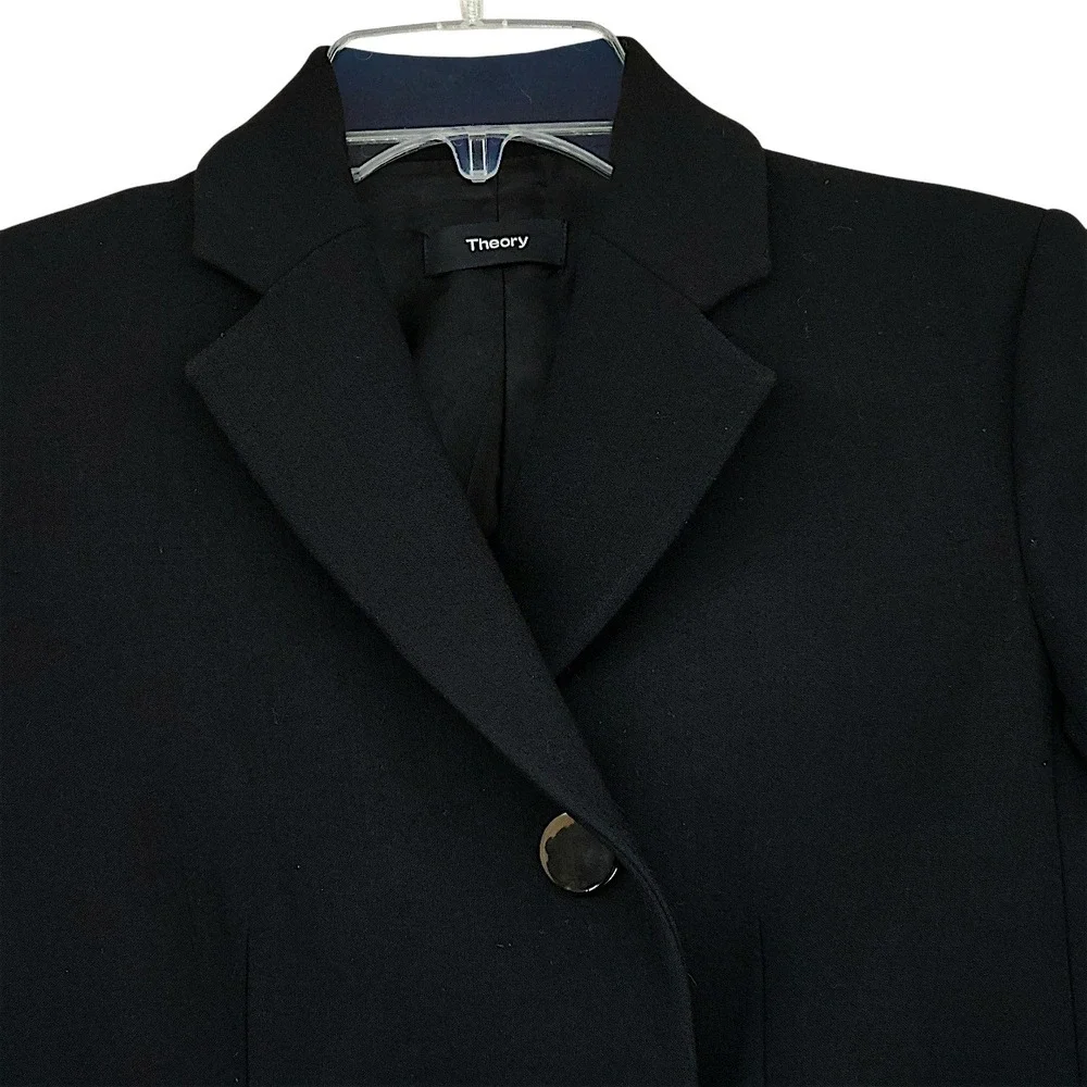 Theory Blazer sz 00 Womens Black 3-Button Tailored Office Suit Jacket‎ Coat READ